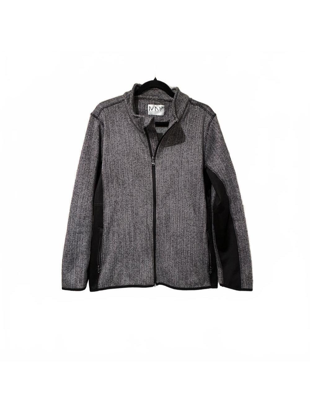 Marc New York Gray Herringbone Zip-Front Sweater